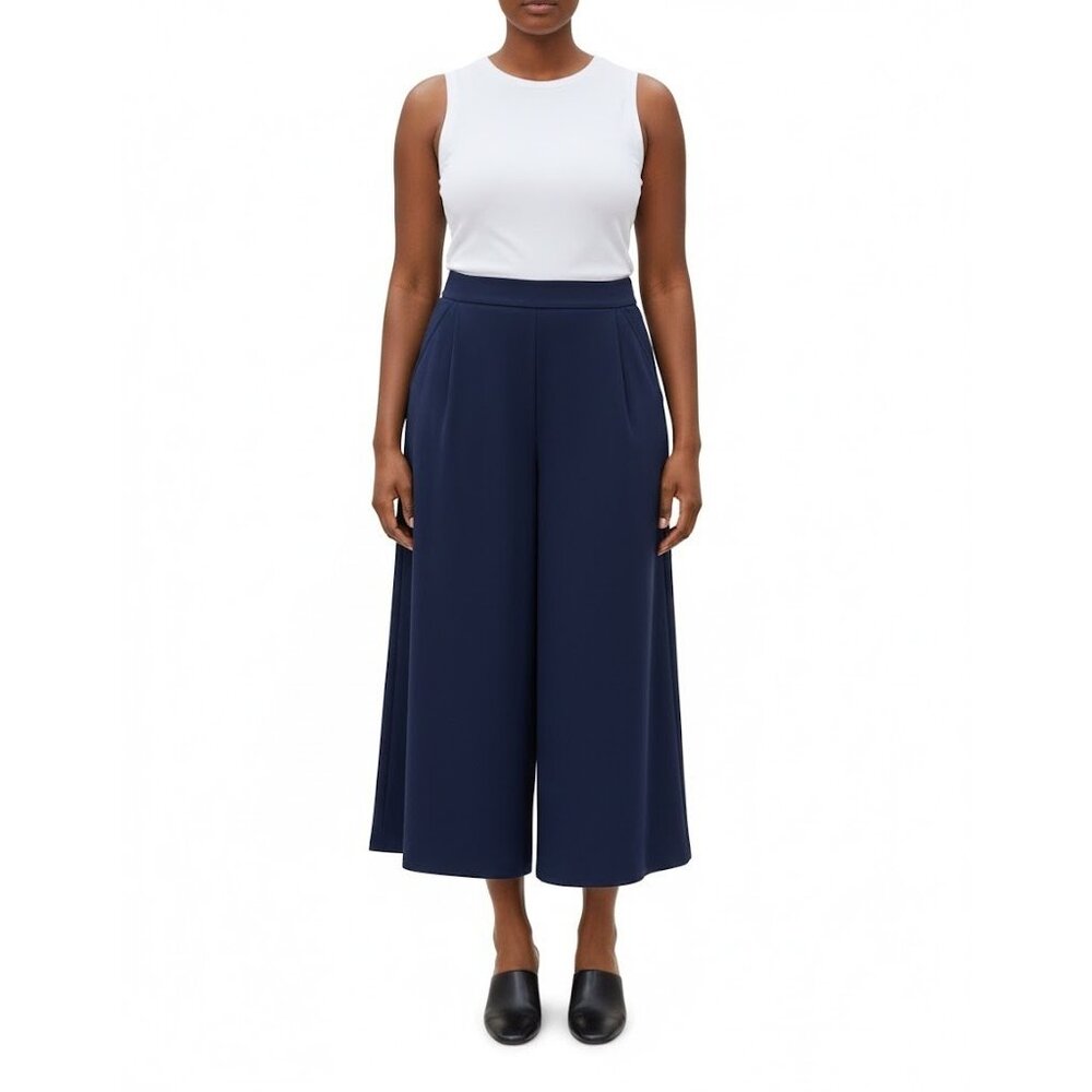 NWT Eileen Fisher Wide Ankle in Midnight Blue Washable Stretch Crepe Pants 2X